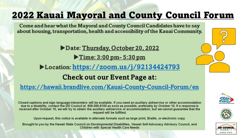 Kauaʻi Mayoral and County Council Forum Flyer
