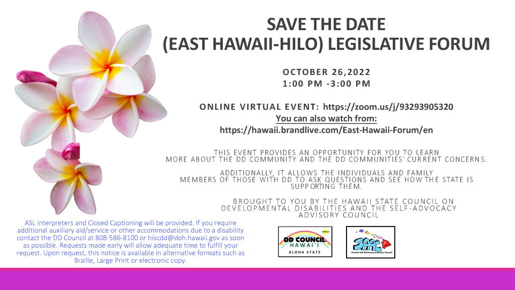 Save the Date for the East Hawaii-Hilo Legislative Form on October 26, 2022