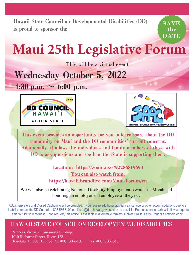 Save the Date for the Maui Legislative Form on October 5, 2022