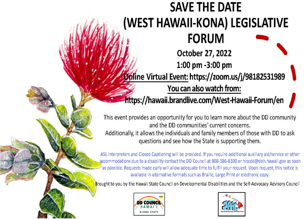 Save the Date for the West Hawaii-Kona Legislative Form on October 27, 2022